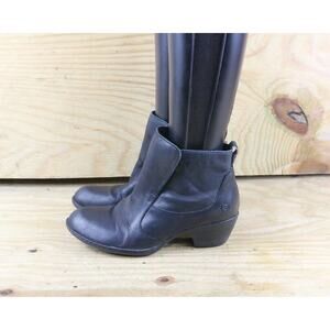 Born Boots Womens 8 Black Leather Ankle Bootie Slip On Moto Biker